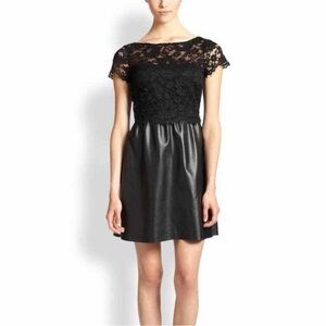Bailey 44 Black Lace and Faux Leather Mini Dress